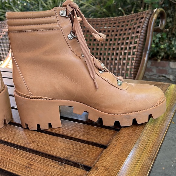 Aqua "Gilca" Block Heel Booties In Honey Beige - Picture 5 of 16